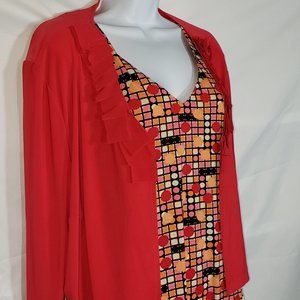 Julian Taylor NY Dress & Sweater Set Size 18W/20W Red Orange Black Pink
